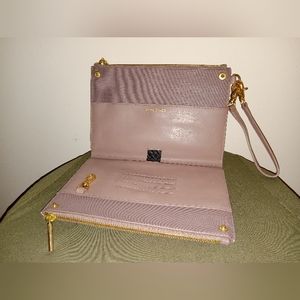 Dagne Dover Essentials Clutch Wallet Mauve Wrist Strap Gold Zipper Vegan Leather